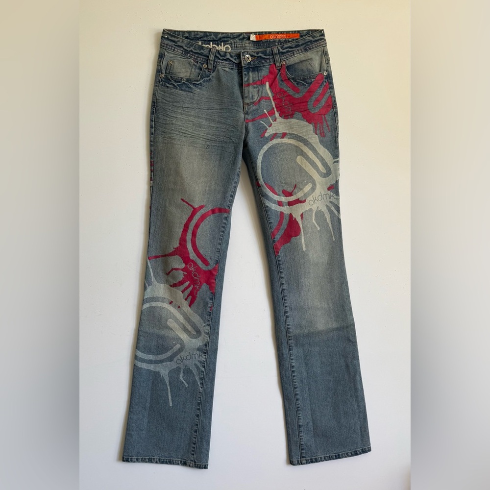 Akdmks White And Pink Paint Design Jeans Sz 29